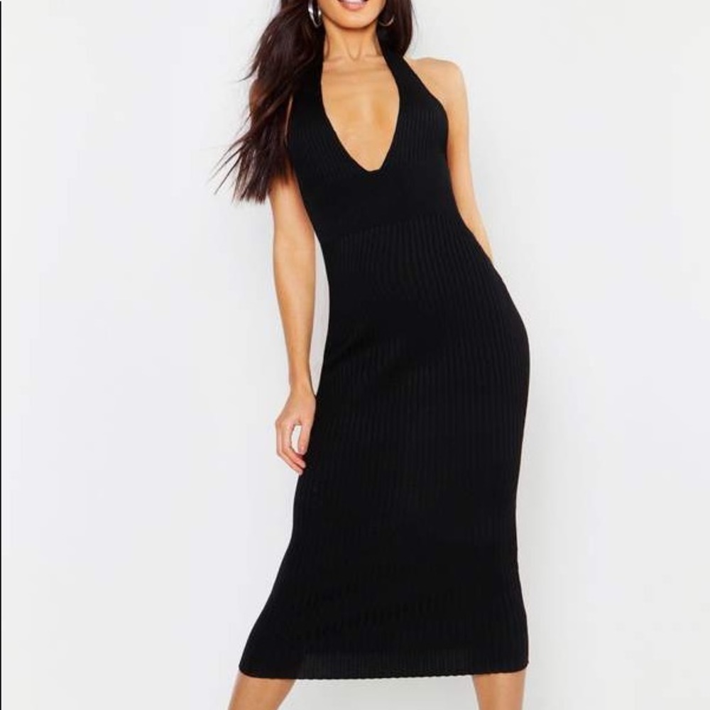 Boohoo Plus Rib Plunge Midi Dress - 22